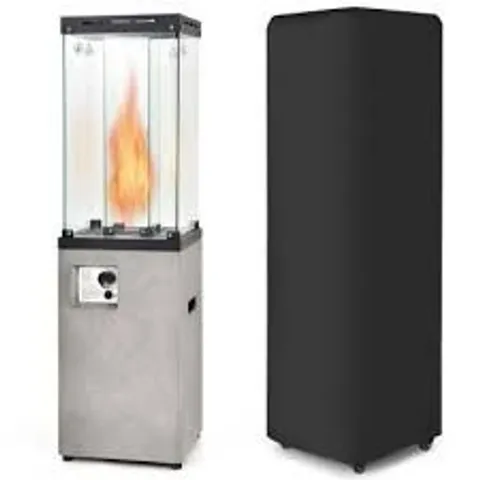 BOXED 41,000 BTU PROPANE PATIO HEATER ROLLING GLASS TUBE STANDING GAS HEATER W/ COVER