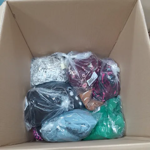 LARGE BOX OF APPROX 15 ASSORTED CLOTHING INCLUDING DRESSES, TROUSERS AND KNITWEAR