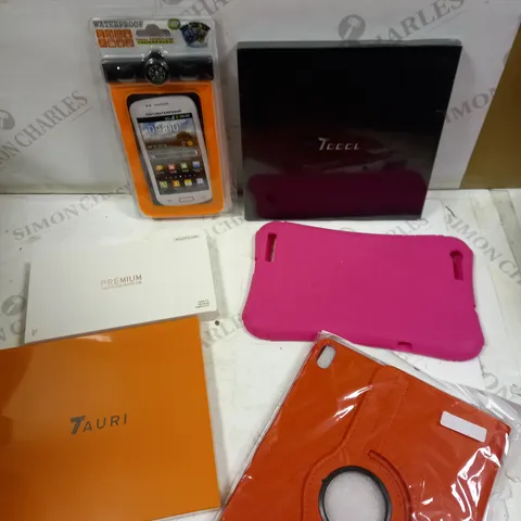 BOX OF APPROXIMATELY 15 ASSORTED SMARTPHONE & TABLET ACCESSORIES TO INCLUDE WATERPROOF POUCH, TABLET CASES, SCREEN PROTECTORS ETC 