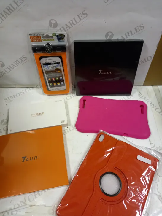 BOX OF APPROXIMATELY 15 ASSORTED SMARTPHONE & TABLET ACCESSORIES TO INCLUDE WATERPROOF POUCH, TABLET CASES, SCREEN PROTECTORS ETC 