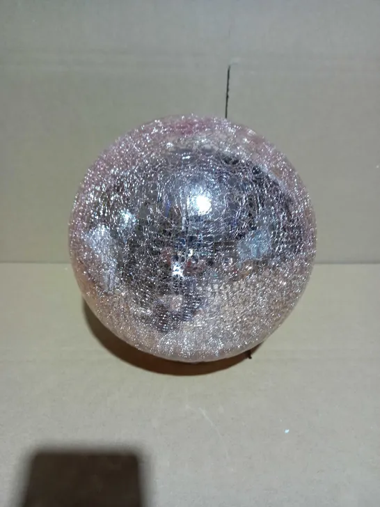 DESIGNER CRACKLE BLUSH PINK GLASS ORNAMENT 