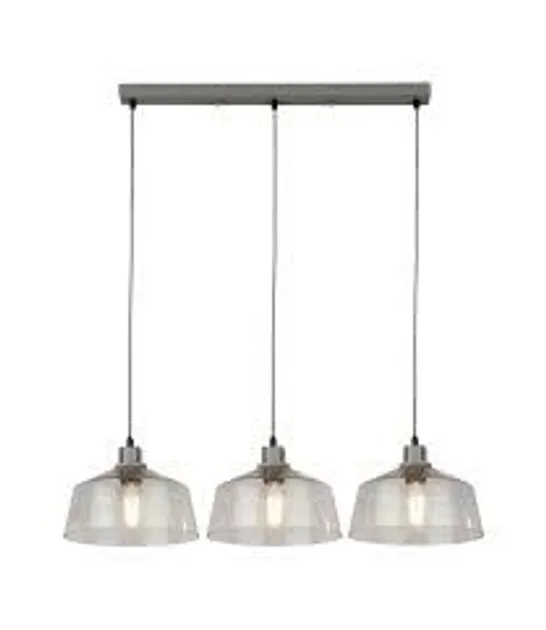 BOXED CLEAR GLASS AND GREY 3 LIGHT BAR PENDANT (1 BOX)