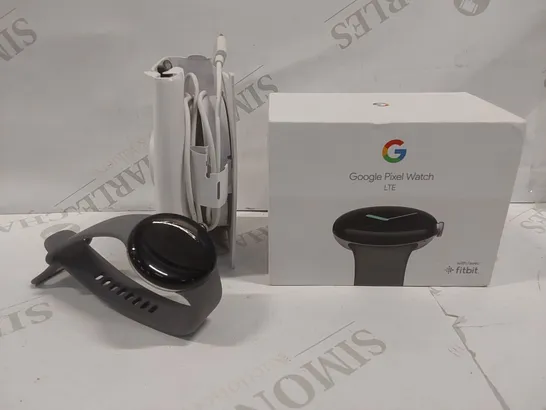 BOXED GOOGLE PIXEL WATCH LTE - POLISHED SILVER CASE/CHARCOAL BAND - GA04307-GB