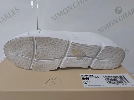 BOXED SHOON WHITE LEATHER ZIPPED TRAINERS SIZE 5