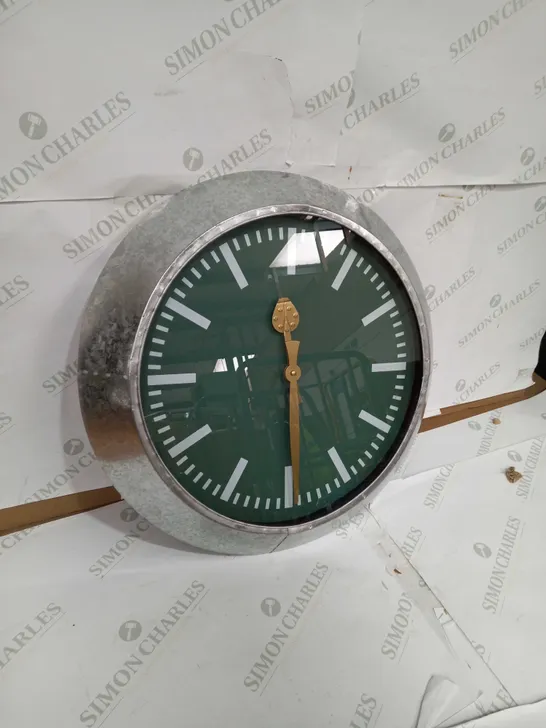 LARGE OUTDOOR GALVANISED STEEL CLOCK - GREEN FACE