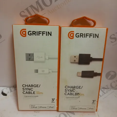 APPROXIMATELY 10 BOXED GRIFFIN LIGHTNING TO USB CHARGE/SYNC CABLES IN BLACK & WHITE - 0.9M