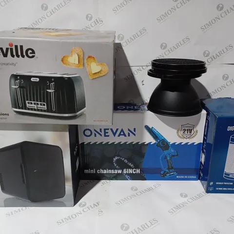 BOX OF APPROX 5 ITEMS TO INCLUDE - BREVILLE TOASTER - ONEVAN MINI CHAINSAW 6INCH - VASIP MINI FRIDGE ECT