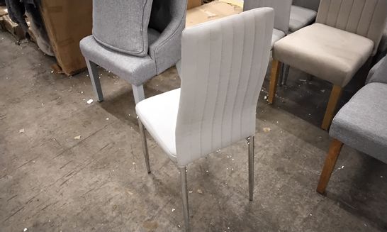DESIGNER SET OF 4 LIGHT GREY FAUX LEATHER CHAIRS WITH METAL LEGS