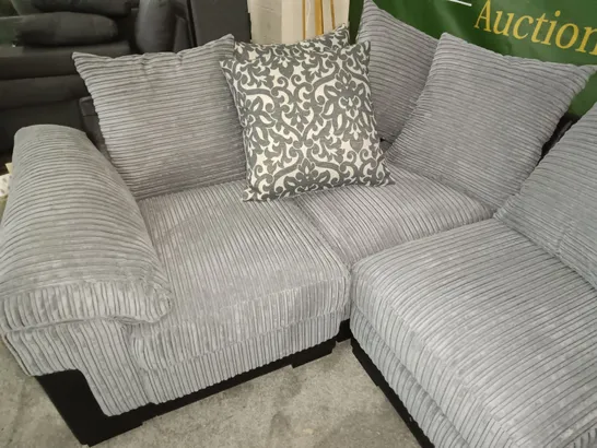 TWO-TONE GREY JUMBO CORD AND BLACK FAUX LEATHER CORNER SOFA