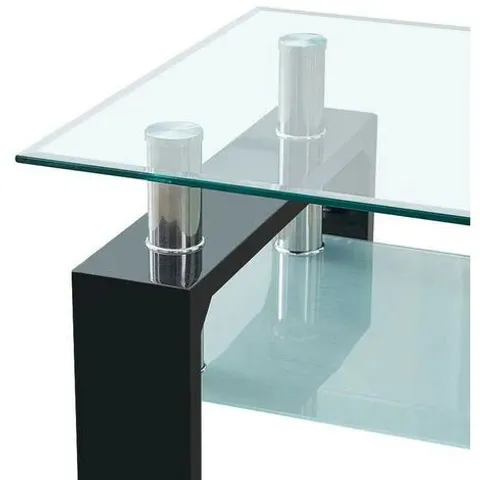 BOXED RECTANGLE GLASS COFFEE TABLE MODERN LIVING ROOM FURNITURE SHELF BLACK/WHITE WOOD (1 BOX)