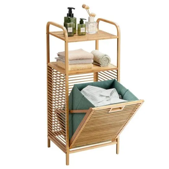 BOXED COSTWAY BAMBOO LAUNDRY BIN WITH STORAGE AND REMOVABLE BASKET