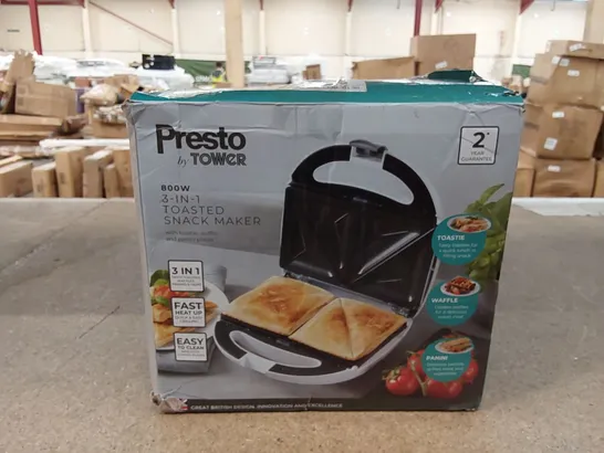 BRAND NEW BOXED PRESTO TOWER 800W 3-IN-1 TOASTED SNACK MAKER (1 BOX)