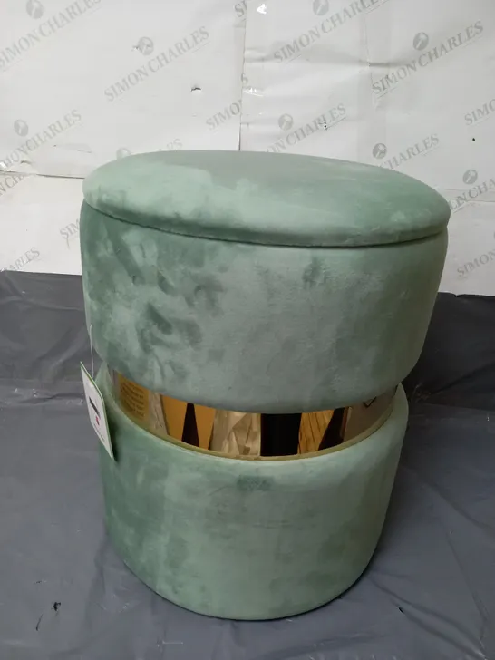 ROUND STORAGE VELVET FOOTSTOOL OTTOMAN IN GREEN