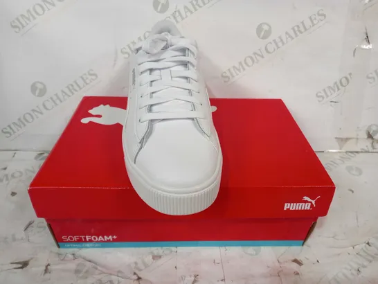 BOXED PAIR OF PUMA TRAINERS IN WHITE UK SIZE 6