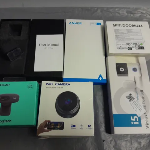 LOT OF 6 ASSORTED TECH ITEMS TO INCLUDE LOGITECH WEBCAM AND MINI WI-FI CAMERA