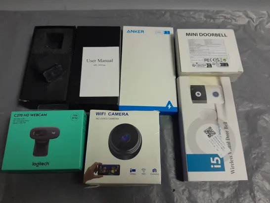 LOT OF 6 ASSORTED TECH ITEMS TO INCLUDE LOGITECH WEBCAM AND MINI WI-FI CAMERA