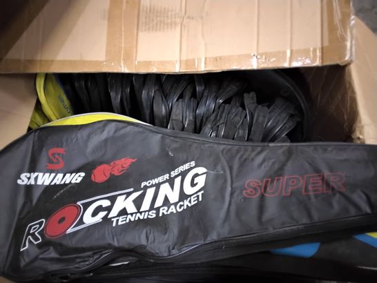 BOX OF APPROXIMATELY 35 ASSORTED TENNIS RACKET COVERS