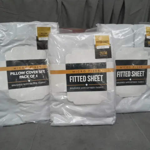 3 ASSORTED MICRO FIBER BEDDING PRODUCTS TO INCLUDE FITTED SHEET KING SIZE, PACK OF 4 PILLOW COVERS SET 