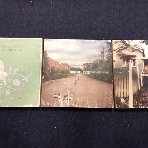 THREE ASSORTED KNUCKLE PUCK WOODEN WALL ART 