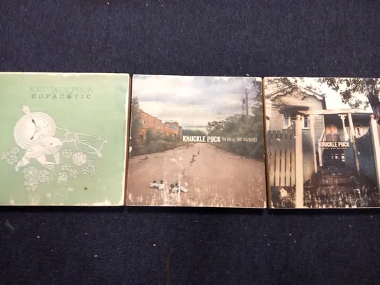 THREE ASSORTED KNUCKLE PUCK WOODEN WALL ART 