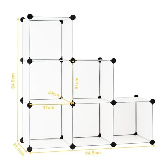 BOXED COSTWAY 6 CUBES TRANSLUCENT PLASTIC CLOSET CABINET WITH RUSTPROOF STEEL FRAME - WHITE