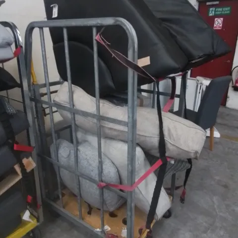 CAGE FILLED WITH SOFA AND ARMCHAIR CUSHIONS AND PARTS (CAGE NOT INCLUDED)