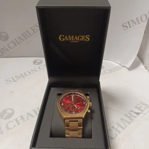 BOXED GAMAGES LONDON ENTERPRISE MENS AUTOMATIC ROSE GOLD STAINLESS STEEL BRACELET WATCH