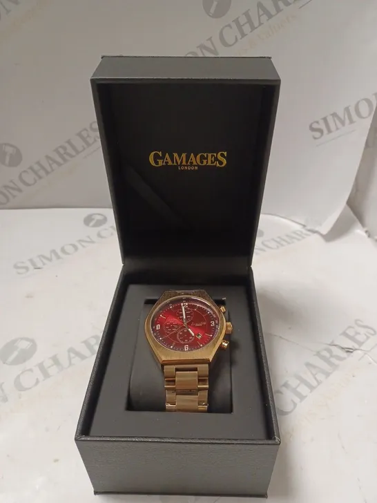 BOXED GAMAGES LONDON ENTERPRISE MENS AUTOMATIC ROSE GOLD STAINLESS STEEL BRACELET WATCH