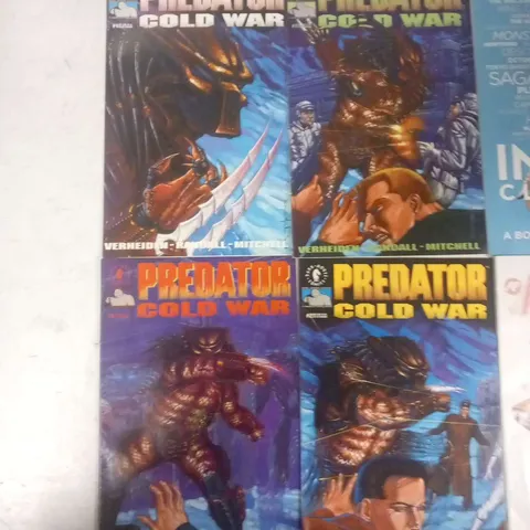 TEN ASSORTED COMICS TO INCLUDE; DARK HORSE COMICS PREDATOR, VAULT WEST OF SUDOWN, DOCTOR WHO AND SIMPSONS COMICS