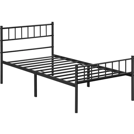 BOXED YAHEETECH MINIMALIST METAL BED FRAME WITH SLATTED HEADBOARD - BLACK // SIZE: 90 X 190cm (1 BOX)