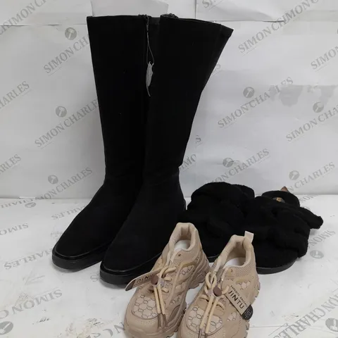 APPROXIMATELY 15 ASSORTED FOOTWEAR RELATED ITEMS IN VARYING STYLE/SIZE/COLOUR TO INCLUDE: BOOTS, TRAINERS, SLIPPERS, ETC