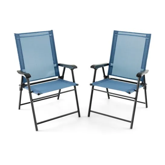 BOXED COSTWAY SET OF 2 PATIO FOLDING DINING CHAIRS OUTDOOR PORTABLE SLING BACK CHAIRS - BLUE