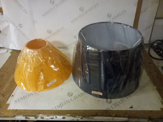 LOT OF 2 ASSORTED LAMP SHADES IN NAVY AND ORANGE