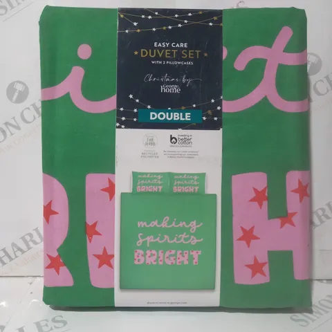 BRAND NEW 'MAKING SPIRITS BRIGHT' EASY CARE DOUBLE DUVET SET WITH TWO PILLOWCASES- 100% COTTON