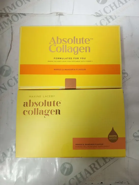 FIVE PACKS OF ASSORTED ABSOLUTE COLLAGEN PRODUCTS TO INCLUDE; MAXINE LACEBYMANGO AND MANDARIN 140ML(14 X 10ML SACHETS) AND FORMULATED FOR YOU 140ML(14 SACHETS OF 10ML)
