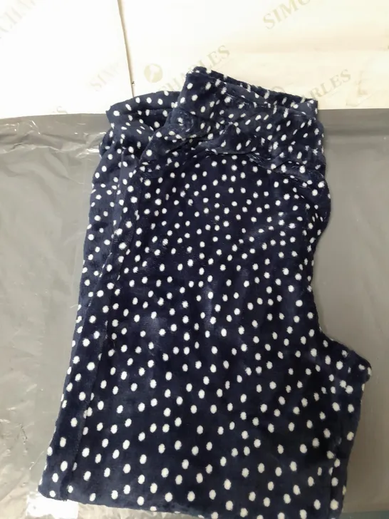 COZEE HOME LADIES FLEECE LOUNGEWEAR SET BLUE WITH WHITE POLKA DOTS SIZE M