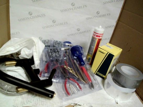 QUANTITY OF HARDWARE INC PRECISION TOOL KITS, ADHESIVES, TAP FITTING, DOOR LOCK ETC APPROX 25 ITEMS