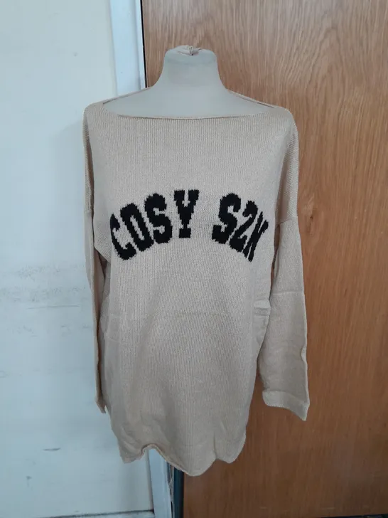 MISS SELFRIDGE COSY SZN OVERSIZED KNITTED JUMPER IN TAUPE SIZE M