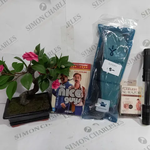 APPROXIMATLY 10 ASSORTED ITEM TO INCLUDE FAKE PLANT, FLAWLESS RAZOR, S-FIXX TORCH, ETC