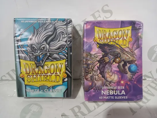 BOX OF APPROXIMATELY 20 ASSORTED DRAGON SHIELD JAPANESE SIZE CARD SLEEVE PACKS TO INCLUDE WHITE CLASSIC, & NEBULA