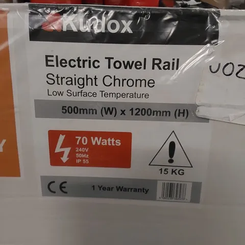 BOXED KUDOX ELECTRIC TOWEL RAIL STRAIGHT CHROME 500 X 1200mm