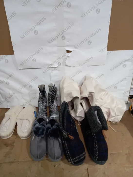 LARGE BOX OF ASSORTED SHOES IN VARIOUS SIZES TO INCLUDE UGG, SLIPPERS