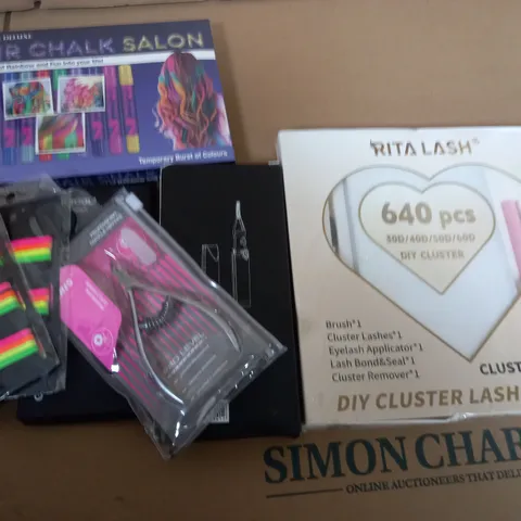 BOX OF ASSORTED HEALTH PRODUCTS TO INCLUDE - HAIR CHALK - HAIR CLIPS - NAIL CLIPPERS  