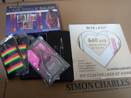 BOX OF ASSORTED HEALTH PRODUCTS TO INCLUDE - HAIR CHALK - HAIR CLIPS - NAIL CLIPPERS  