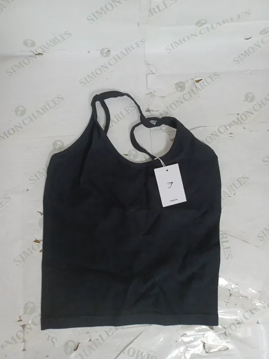 GYMSHARK RIBBED COTTON SEAMLESS REGULAR TANK IN BLACK SIZE L