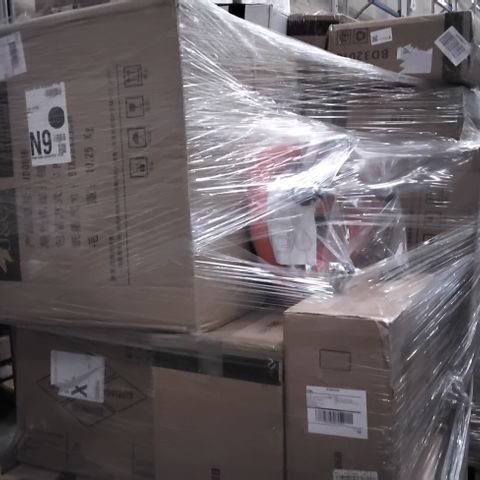 PALLET OF ASSORTED ITEMS INCLUDING JIEXI LIGHT LUXURY BUCKET SEAT, ALLEGRO BAR STOOL BLACK, SHORT RED SEAT, OFFICE STOOL