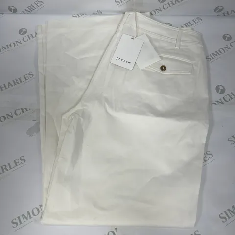 JIGSAW FINE DRILL WIDE TROUSERS IN OFF WHITE SIZE 14