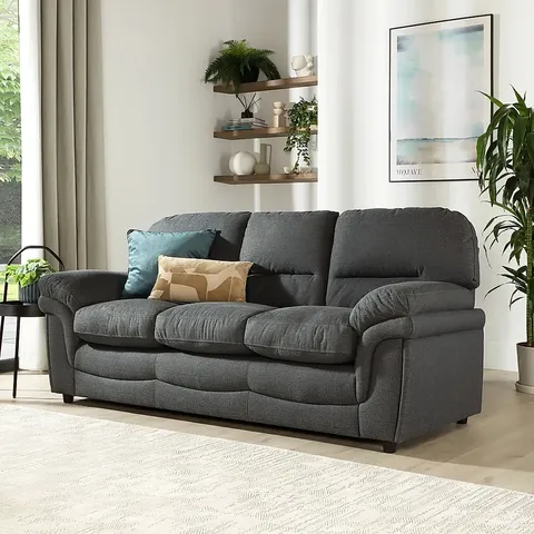 BOXED ANDERSON SLATE GREY PLUSH FABRIC 3 SEATER SOFA 