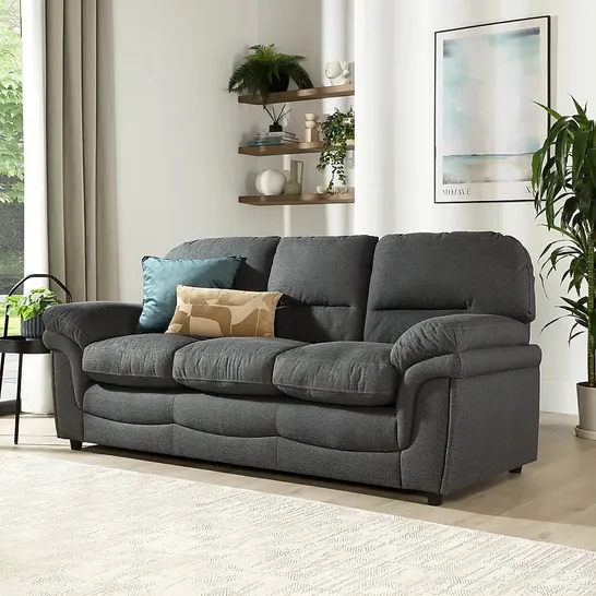 BOXED ANDERSON SLATE GREY PLUSH FABRIC 3 SEATER SOFA 