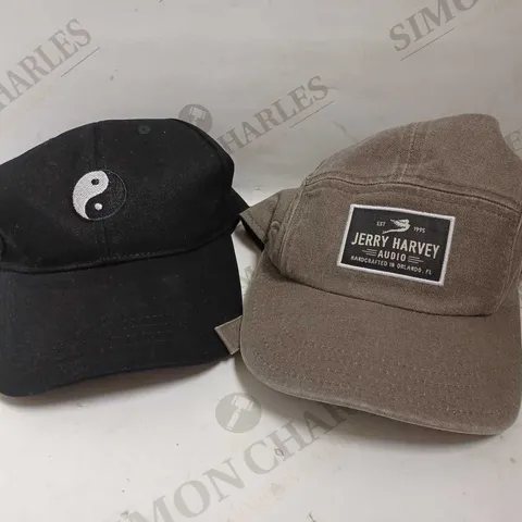 TWO CAPS INCLUDING ASOS YING YANG BASEBALL CAP AND JERRY HARVEY AUDIO - ONE SIZE